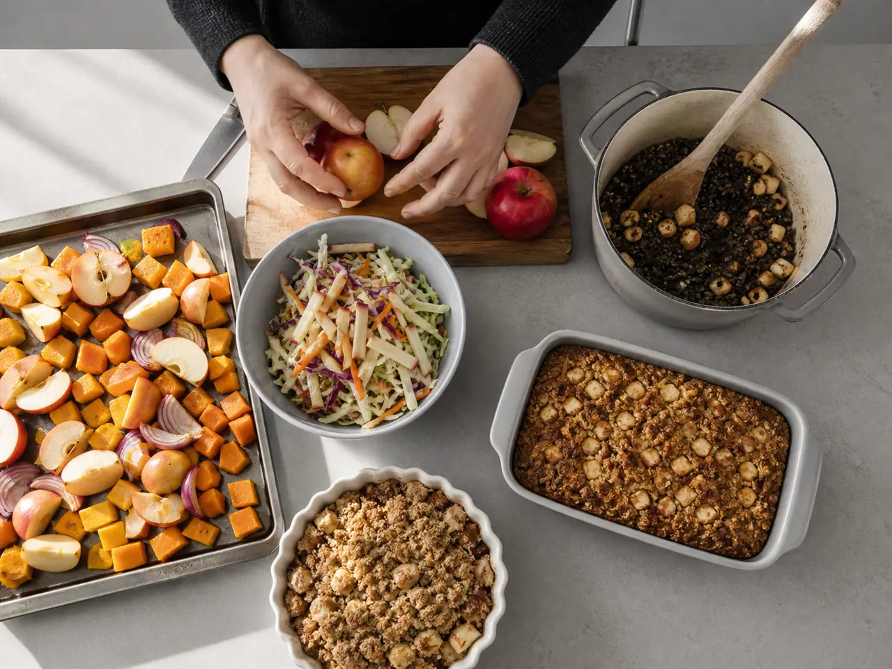 Hands sorting apples for savoury dinner and sweet bakes