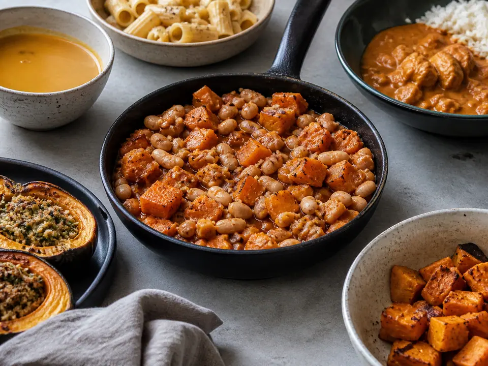 Five squash dinners around a roasted squash half