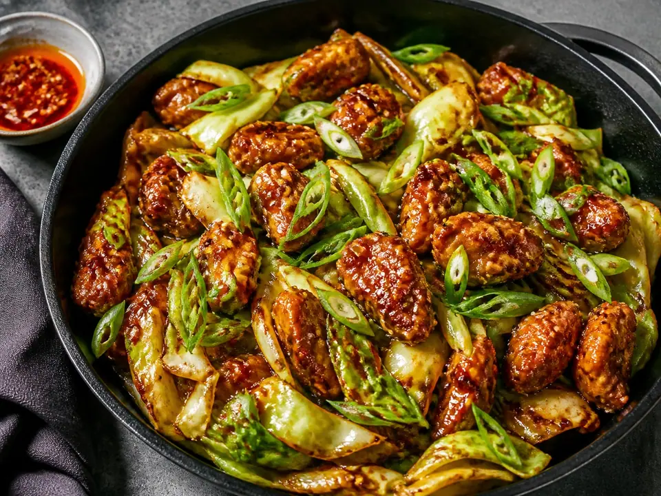 Gochujang chicken with cabbage and sesame chilli oil
