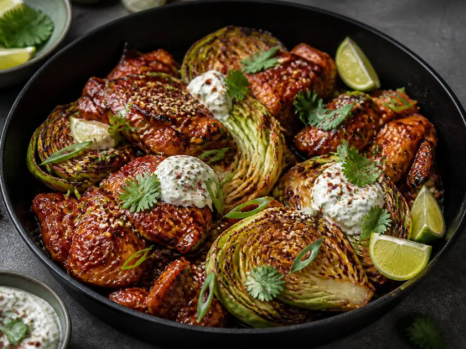 Gochujang chicken with cabbage and lime yogurt