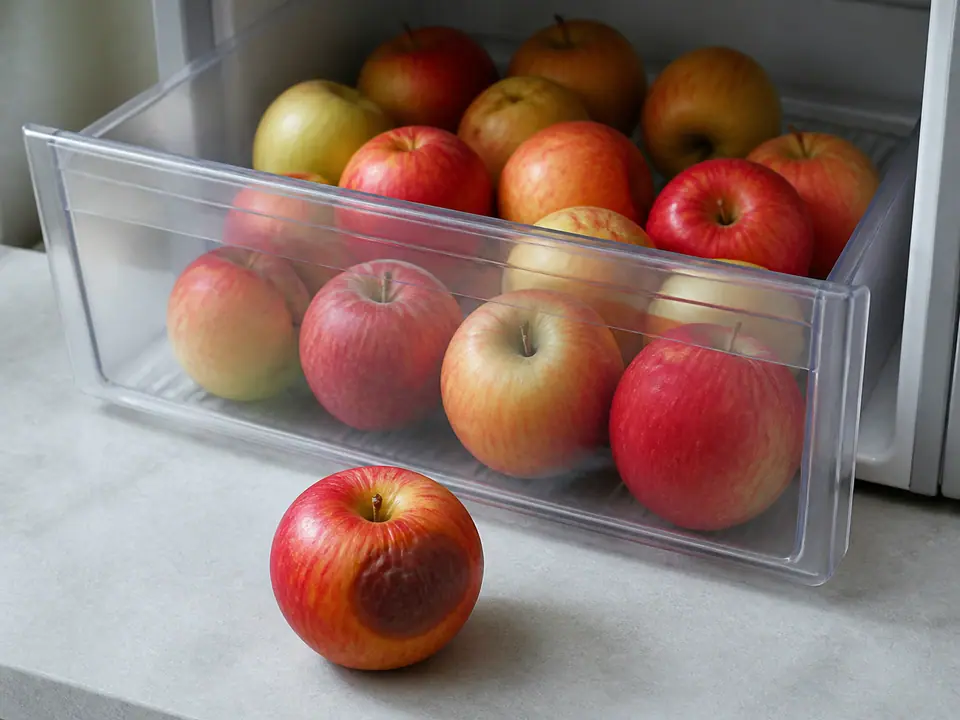 Crisp apples stored loosely in a cool refrigerator drawer