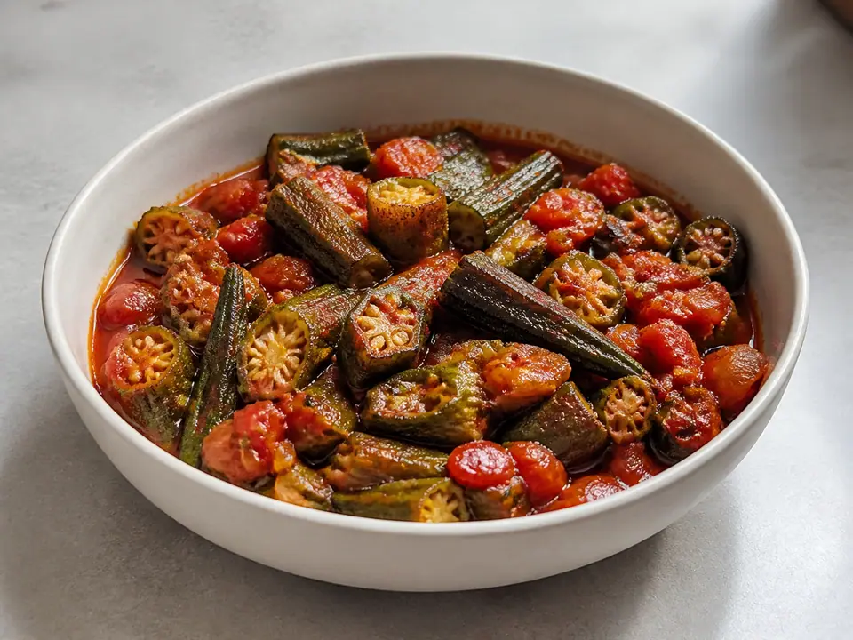 Okra tomato masala with a one-pan rice accompaniment