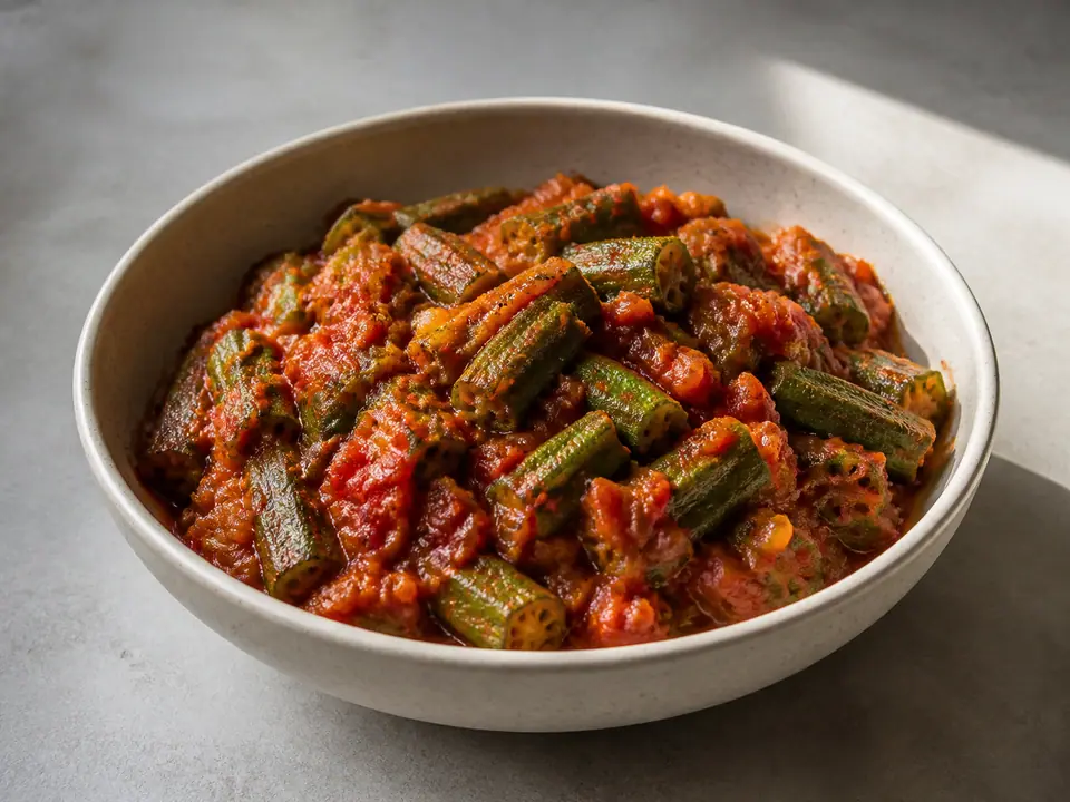 Okra tomato masala with crispy butter beans