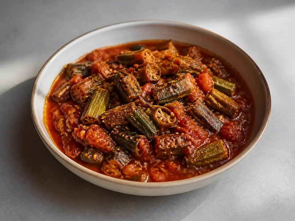 Okra tomato masala with toasted sesame and pumpkin seeds