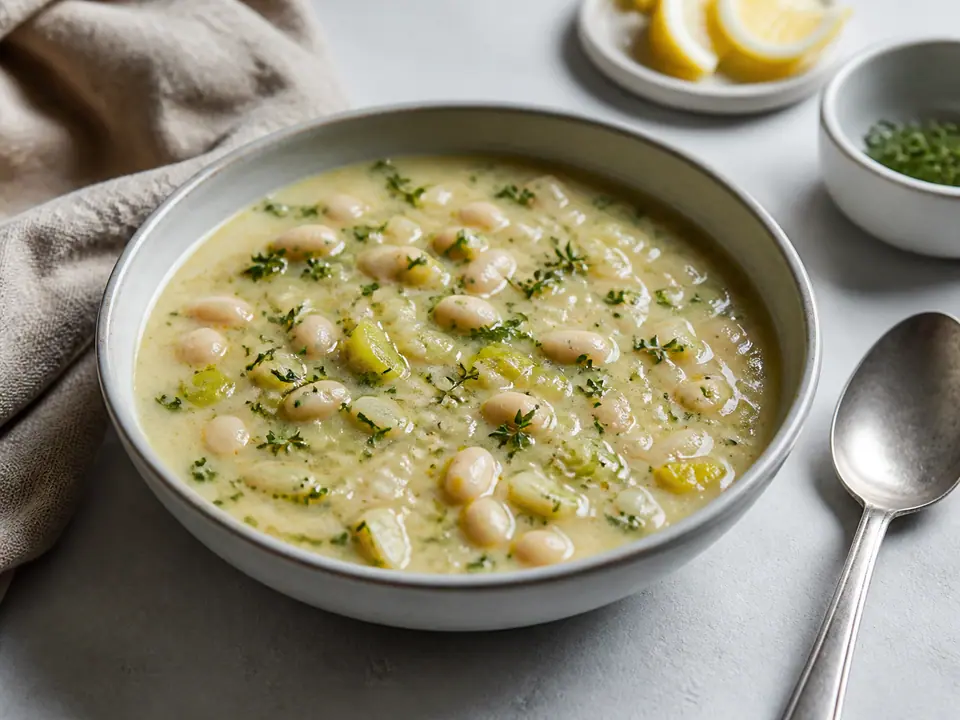 White bean leek soup with lemon and herbs